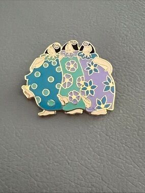 Barbara Lavallee Enamel Brooch Vintage Three Women Floral Dresses